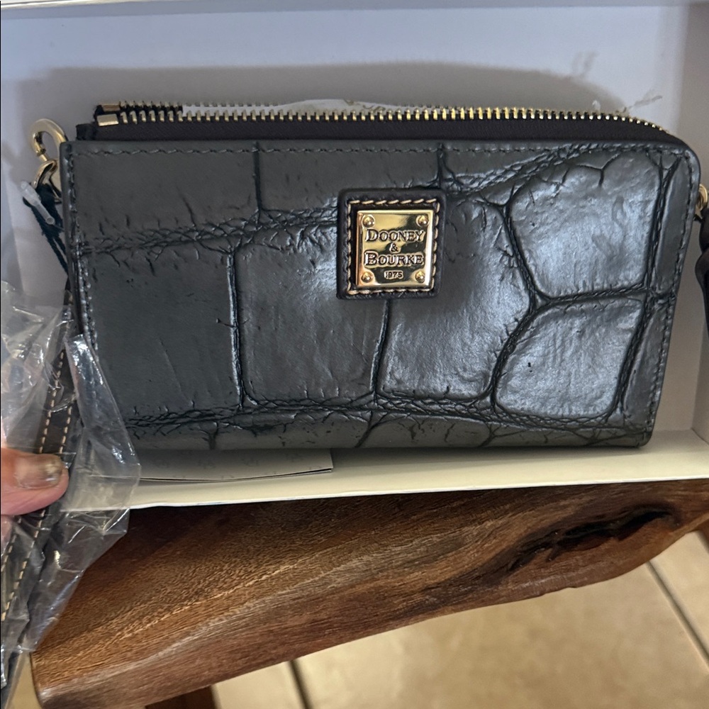 Dooney & Bourke Charcoal Croc-Embossed Zip Wristlet